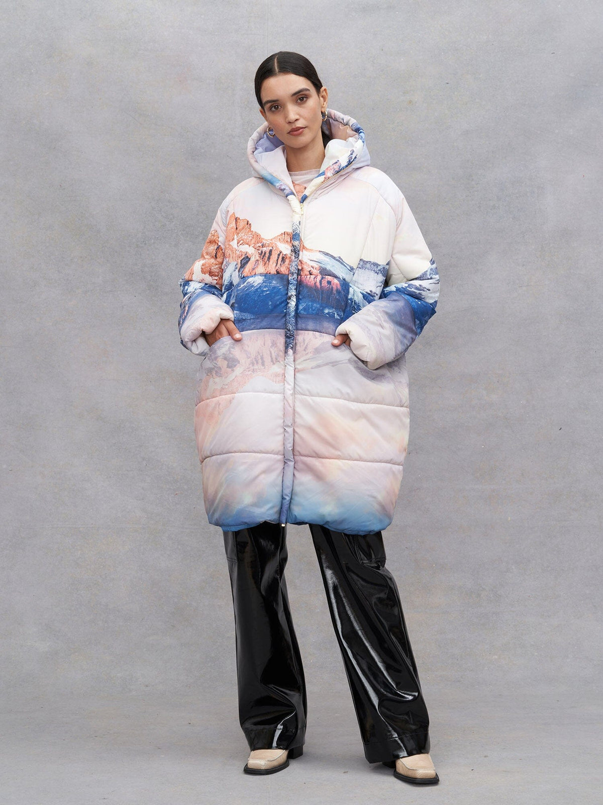 JASMIN - Oversized hooded down jacket in Reborn printed nylon Down jacket Fête Impériale