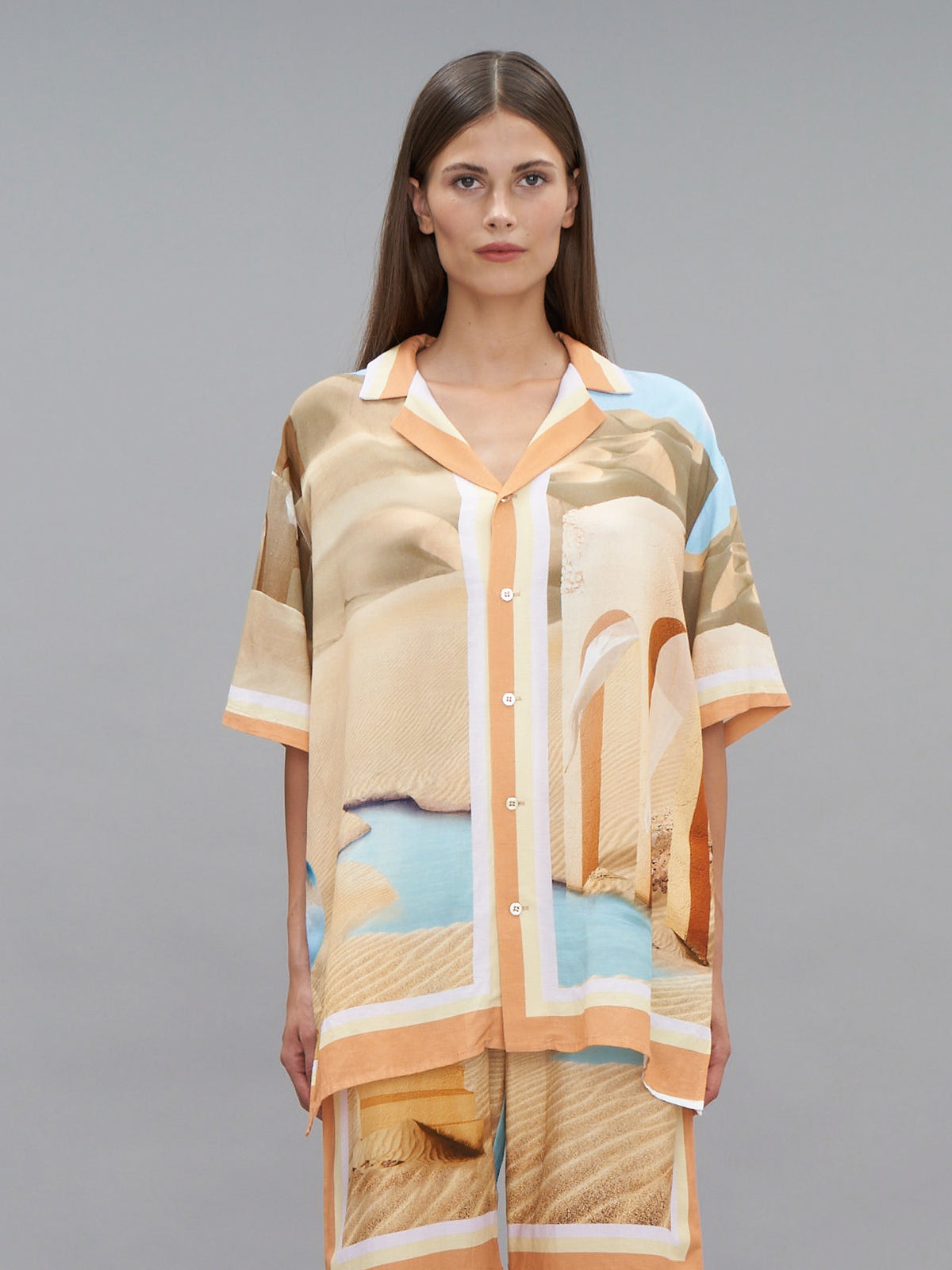 SCANDALE - Unisex oversized short-sleeved viscose shirt Linen  Renaissance print