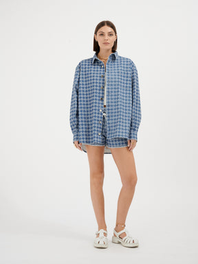 AGENOR - Oversized shirt in blue fabric with white coat of arms Cotton Shirt Fête Impériale