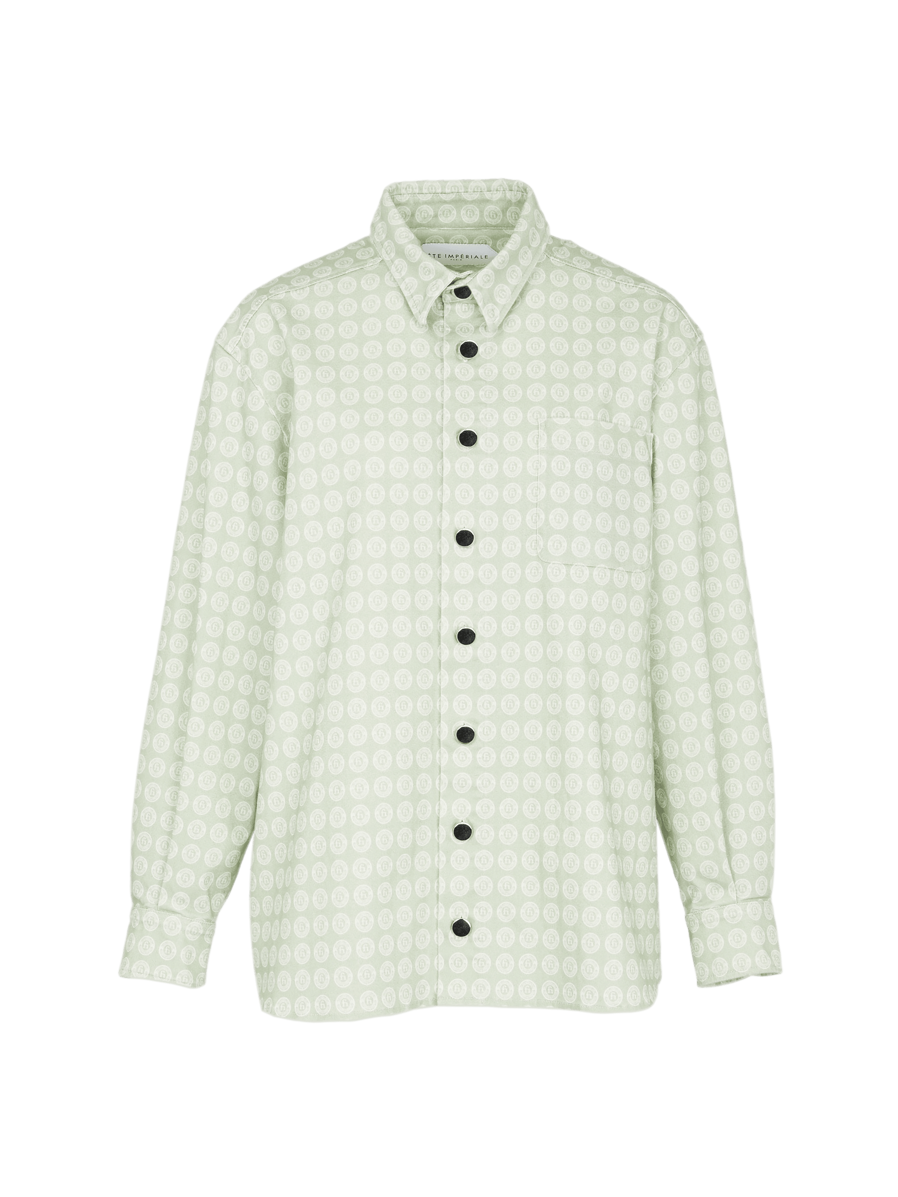 AGENOR - Chemise oversize en toile de coton vert céladon imprimé blason blanc Chemise Fête Impériale