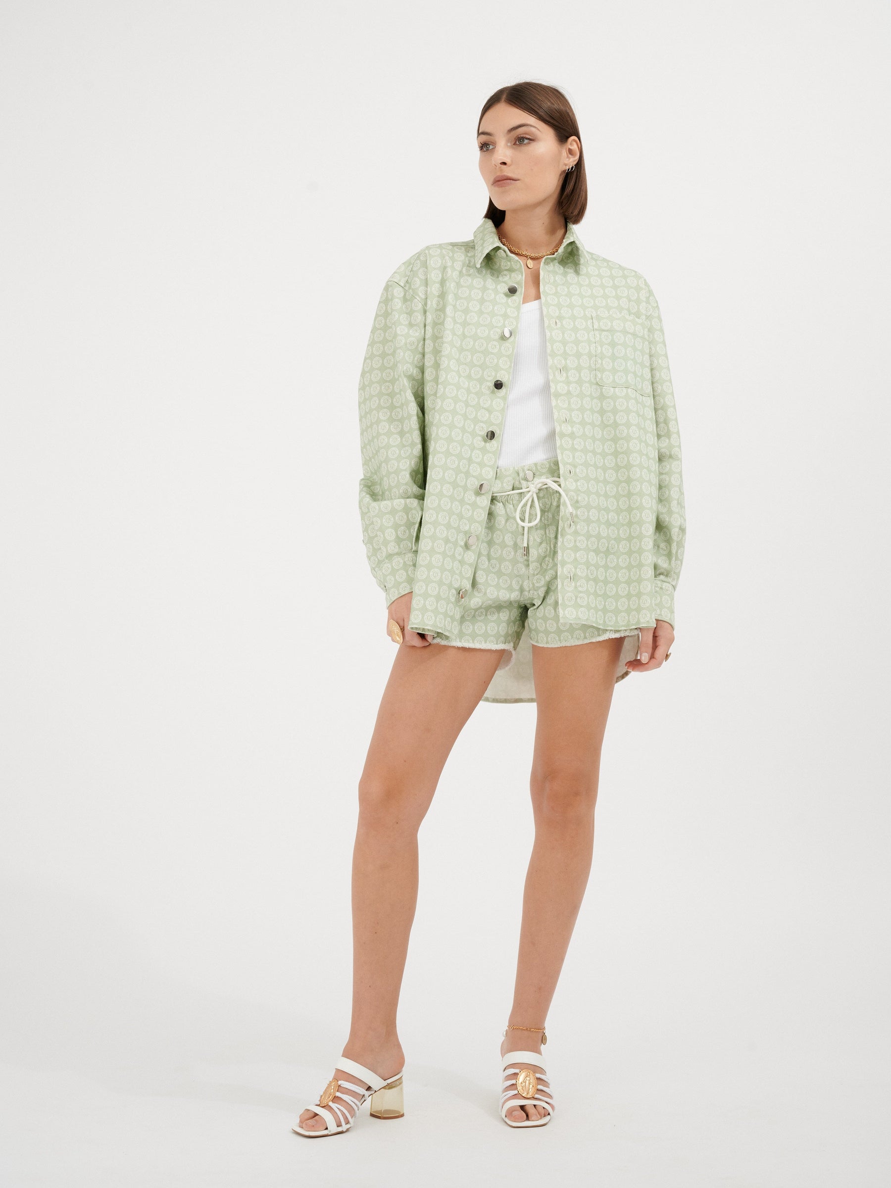 AGENOR - Oversized shirt in celadon green fabric Cotton with white coat of arms Shirt Fête Impériale