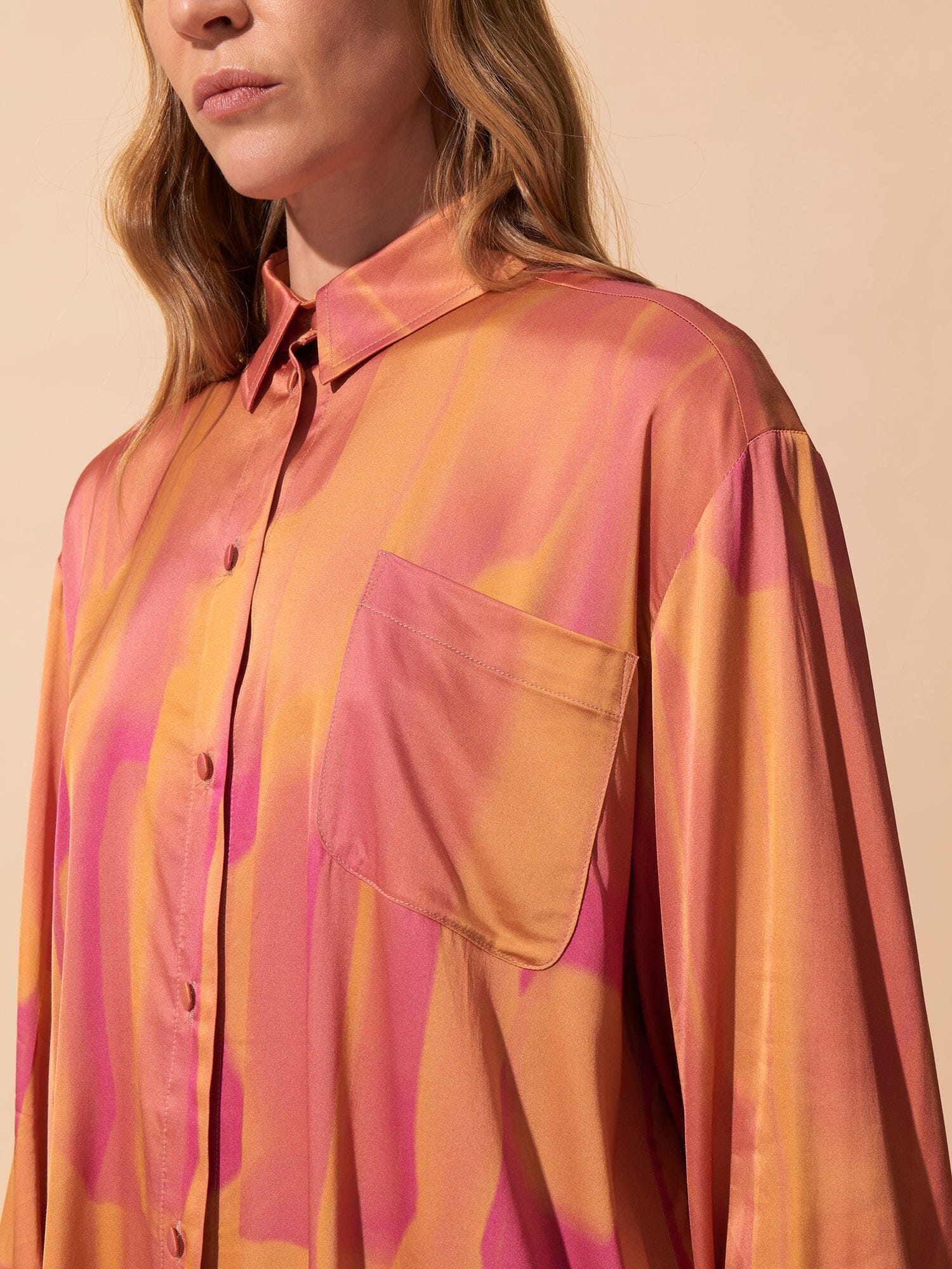 AGENOR - Oversized viscose satin shirt Tie & Dye Fuchsia Shirt Fête Impériale