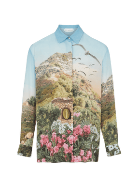 ALICE - Printed Silk Straight Shirt Small Corsica Shirt Fête Impériale