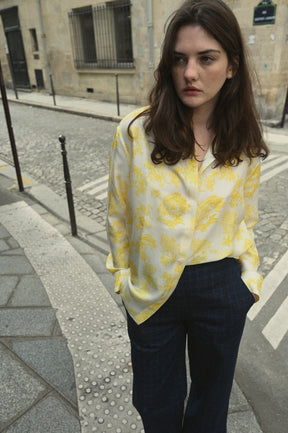 ALICE - Sevigné Printed Silk Twill Straight Shirt Yellow Shirt Fête Impériale