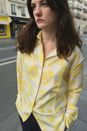 ALICE - Sevigné Printed Silk Twill Straight Shirt Yellow Shirt Fête Impériale
