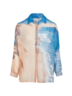 ALIX - Oversized shirt in silk voile Cotton Pelican Bay print Shirt Fête Impériale