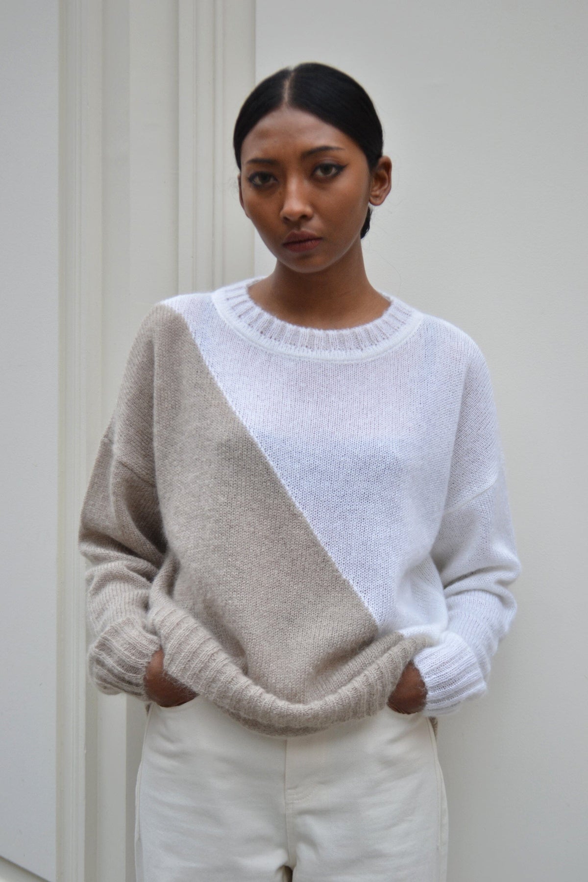 ANA - Coffee and Ecru Two-tone Mohair Sweater Sweater Fête Impériale