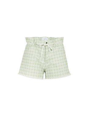ANDREA - High-Waisted Shorts in Celadon Green Canvas Cotton with White Coat of Arms Shorts Fête Impériale