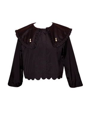 ANTOINETTE - Cropped shirt with oversized claudine collar embroidered in Cotton black Shirt Fête Impériale