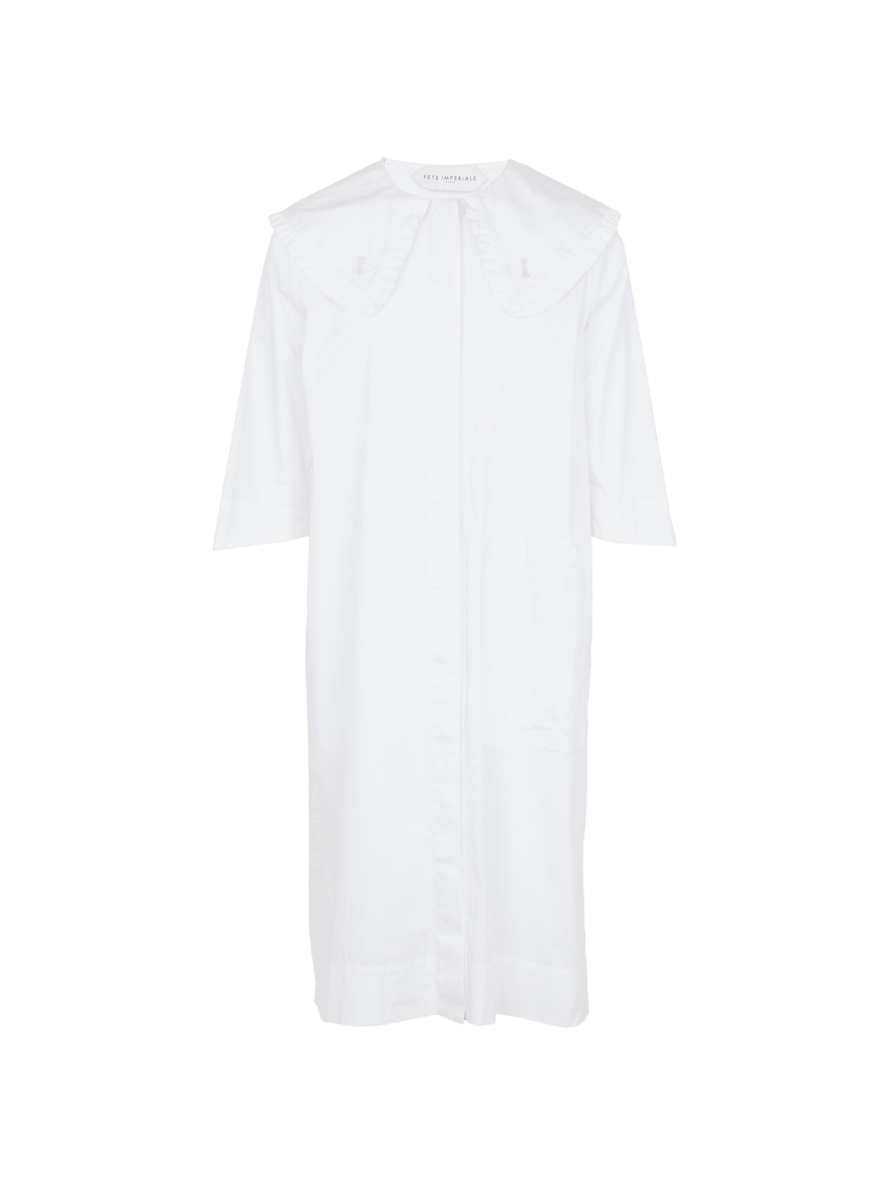 ANTONIA - Robe midi à col claudine oversized brodé en coton blanc Robe Fête Impériale