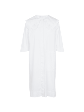 ANTONIA - Robe midi à col claudine oversized brodé en coton blanc Robe Fête Impériale
