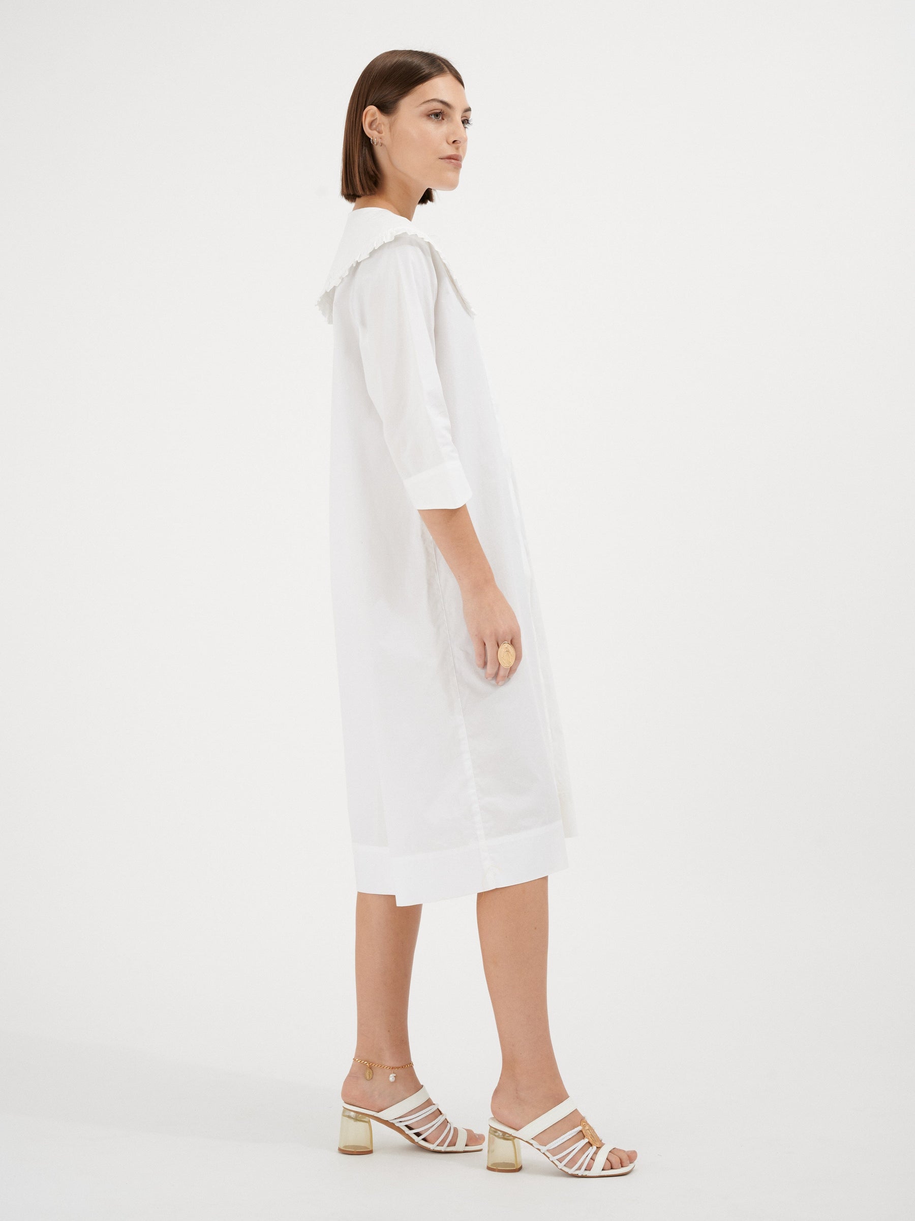 ANTONIA - Embroidered oversized claudine neck midi dress in white Cotton Dress Fête Impériale