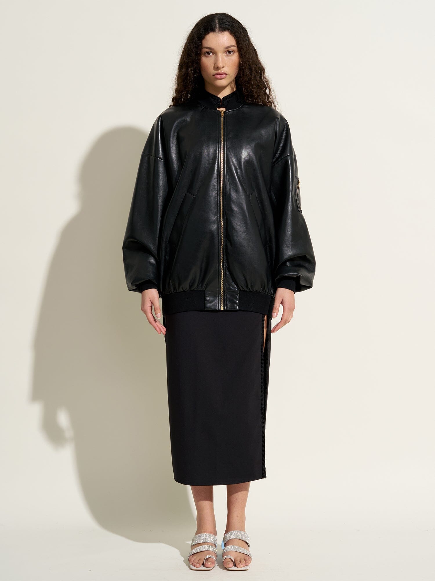 AURORE - Oversized Recycled Leather Bomber Black Bomber Fête Impériale