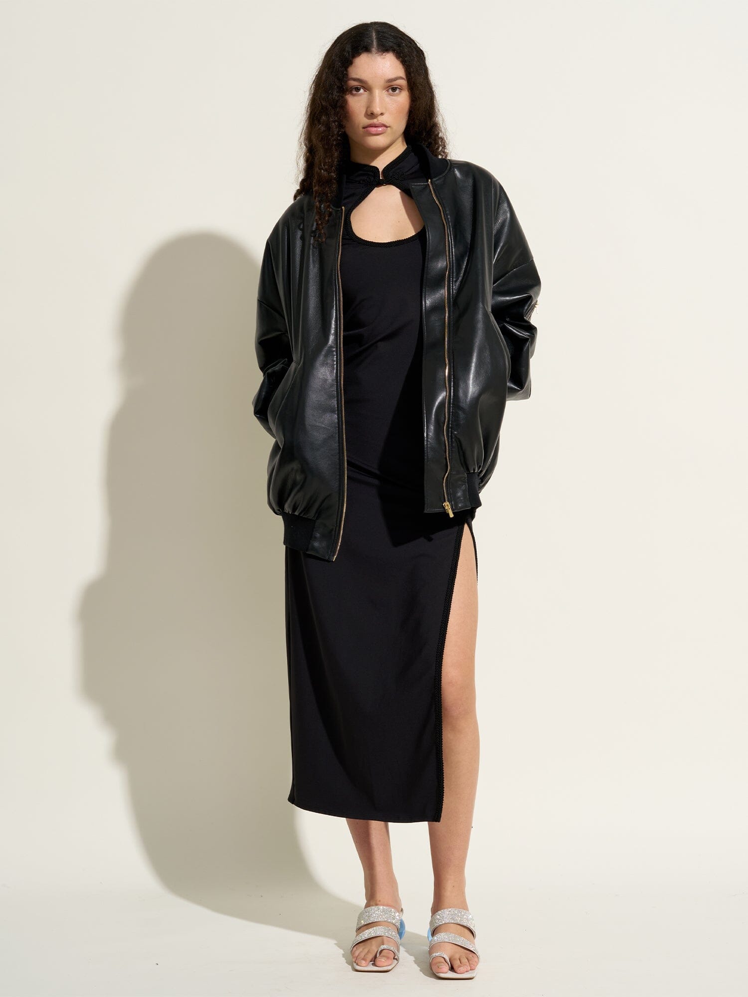 AURORE - Oversized Recycled Leather Bomber Black Bomber Fête Impériale