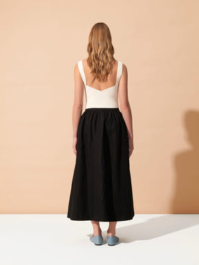 BACALL - High-waisted flared midi skirt in Linen  Cotton  Black Skirt Fête Impériale