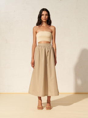 BACALL - High-waisted flared nylon midi skirt Beige Skirt Fête Impériale