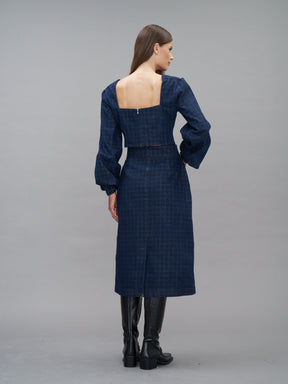 BASTIA - High-waisted midi skirt in blue denim with blazon print Black Skirt Fête Impériale