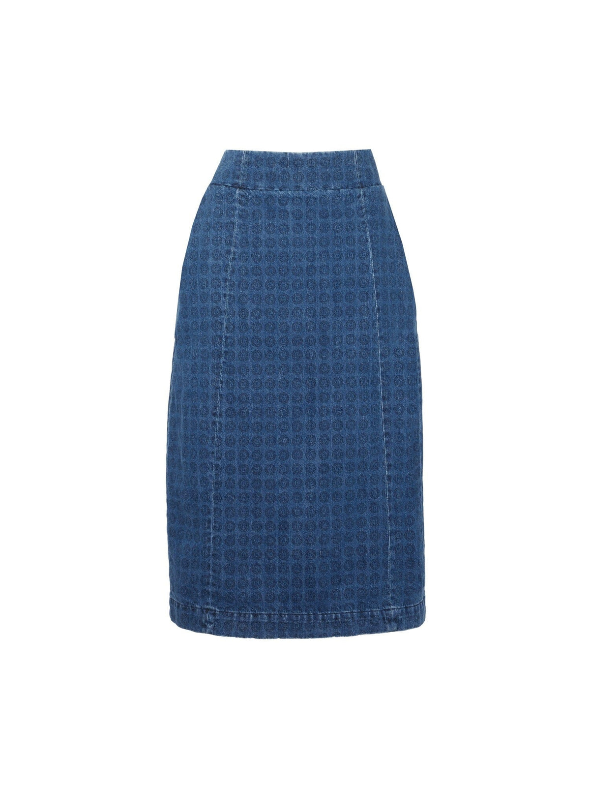BASTIA - High-waisted midi skirt in blue denim with blazon print Black Skirt Fête Impériale