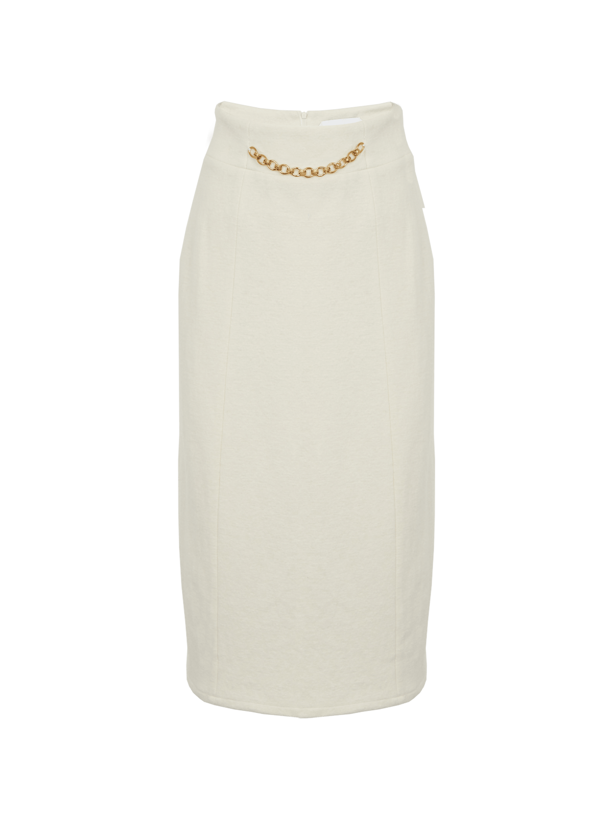 BASTIA - High-waisted midi skirt with gold chain in merino wool Ecru Skirt Fête Impériale