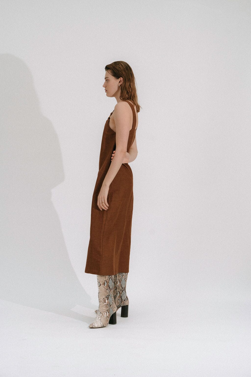 BILJANA - Midi dress with straps and tortoise rings in Linen  brown Dress Fête Impériale