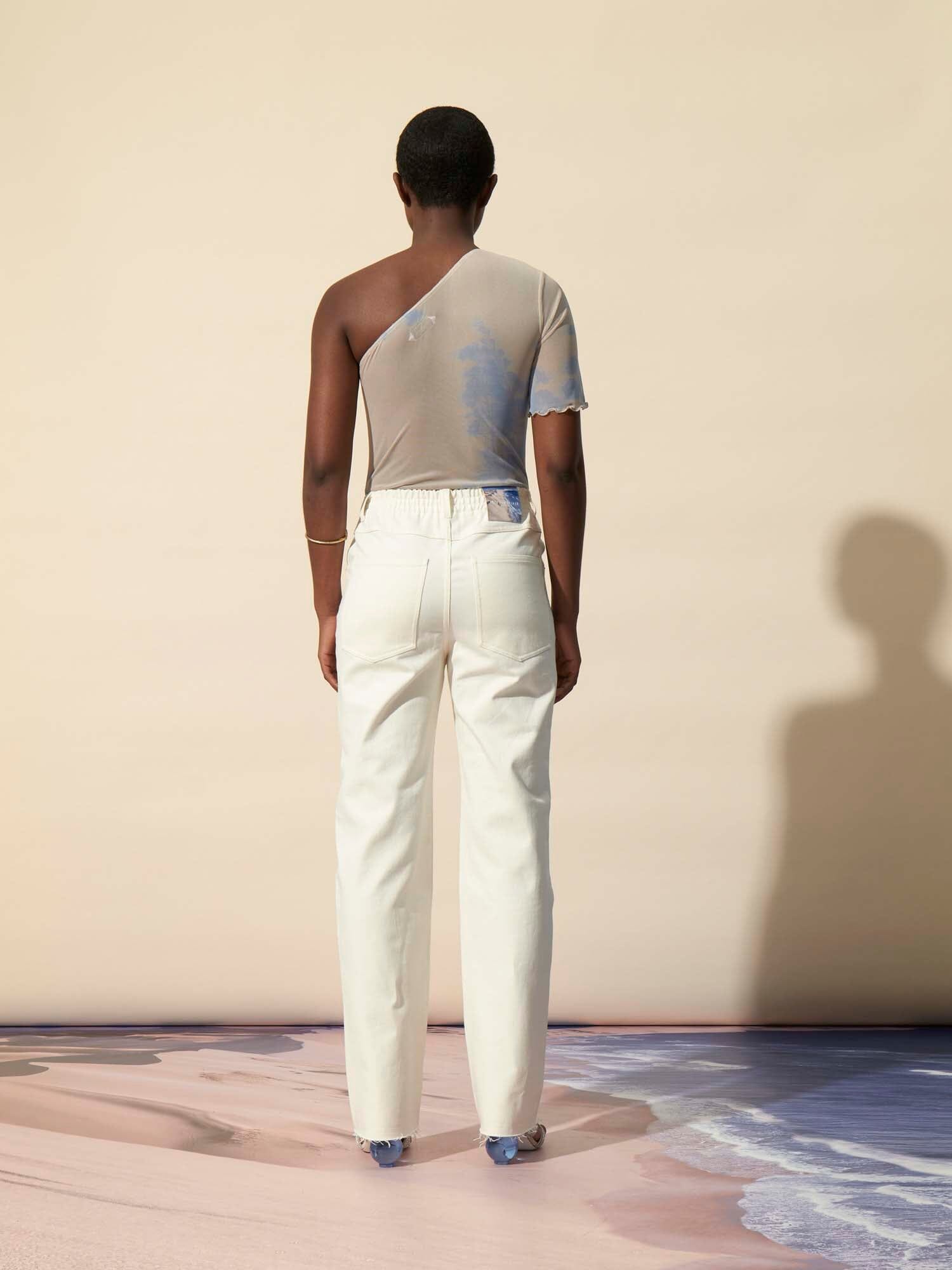BLAKE - Straight jeans with elasticated mid-rise waistband and tapered hem in denim GRS Ecru Trousers Fête Impériale