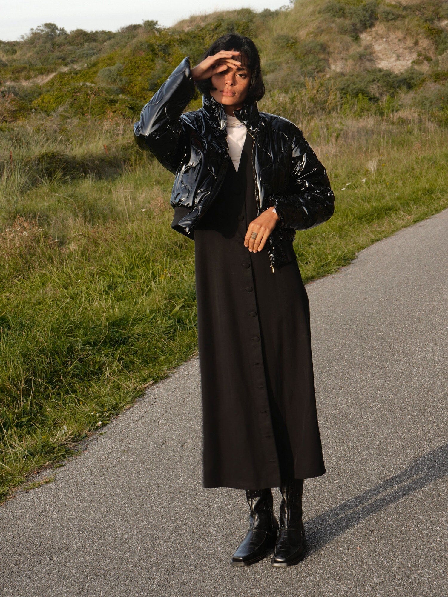 CALVINIA - Button-down midi dress in tencel Black Dress Fête Impériale