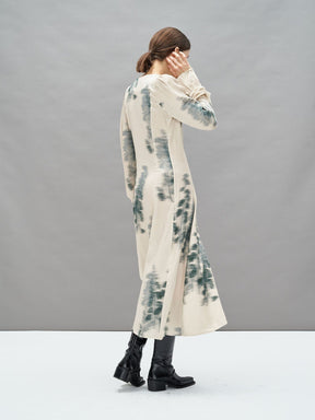 CATHERINE - Abstract Tofu/Green Forest Dress 3/4 sleeves buttoned midi dress in viscose satin Fête Impériale