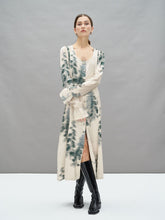 CATHERINE - Abstract Tofu/Green Forest Dress 3/4 sleeves buttoned midi dress in viscose satin Fête Impériale