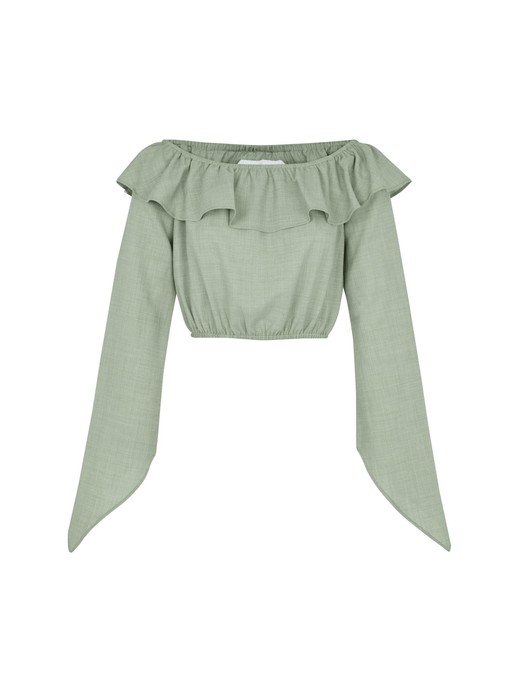 CECILE - Blouse crop top Bardot neckline ruffled fabric Cotton Oeko-Tex celadon green Blouse Fête Impériale