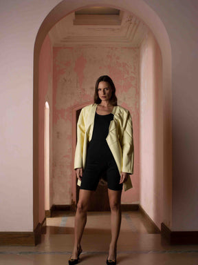 CESARI - Oversized asymmetrical jacket in Pale Yellow Recycled Leather Jacket Fête Impériale