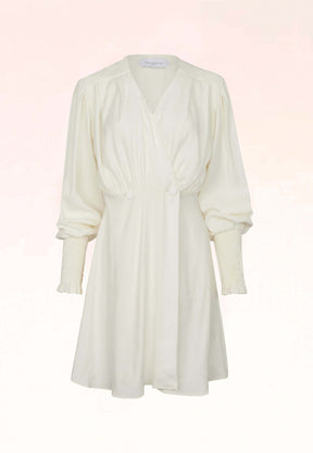 CHLORIS - Short wrap dress with long sleeves and smocked cuffs WHITE CUPRO  Dress Fête Impériale