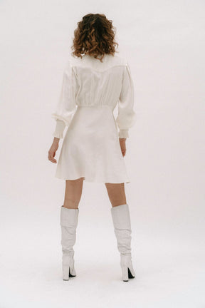 CHLORIS - Short wrap dress with long sleeves and smocked cuffs WHITE CUPRO  Dress Fête Impériale