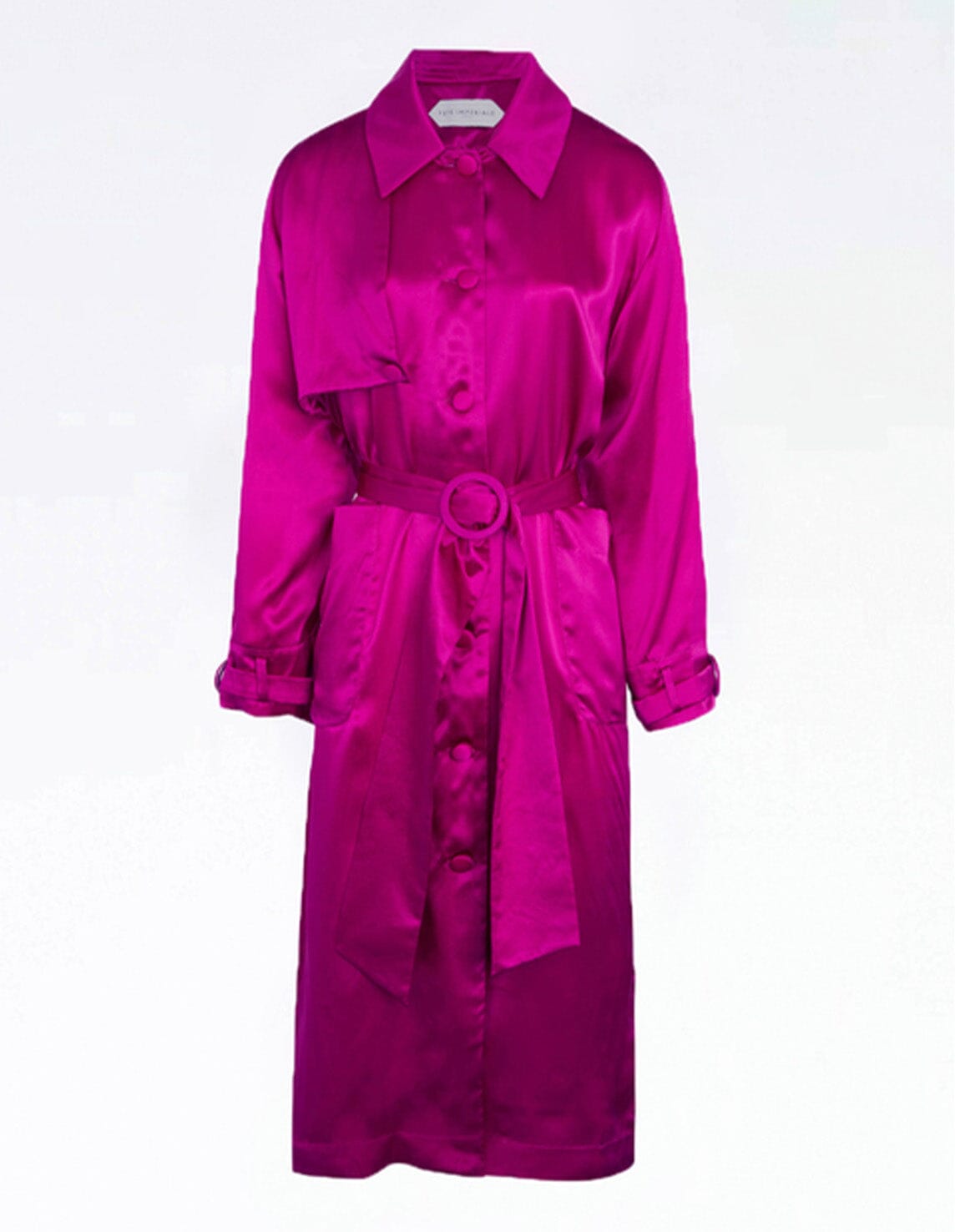CYRILLE - Fuchsia silk satin trenchcoat with tightened sleeves Trenchcoat Fête Impériale
