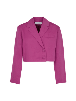 DEA - Veste blazer cropped en lin et coton fuchsia Blazer Fête Impériale