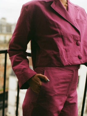 DEA - Cropped Blazer Jacket in Linen  and Cotton fuchsia Blazer Fête Impériale