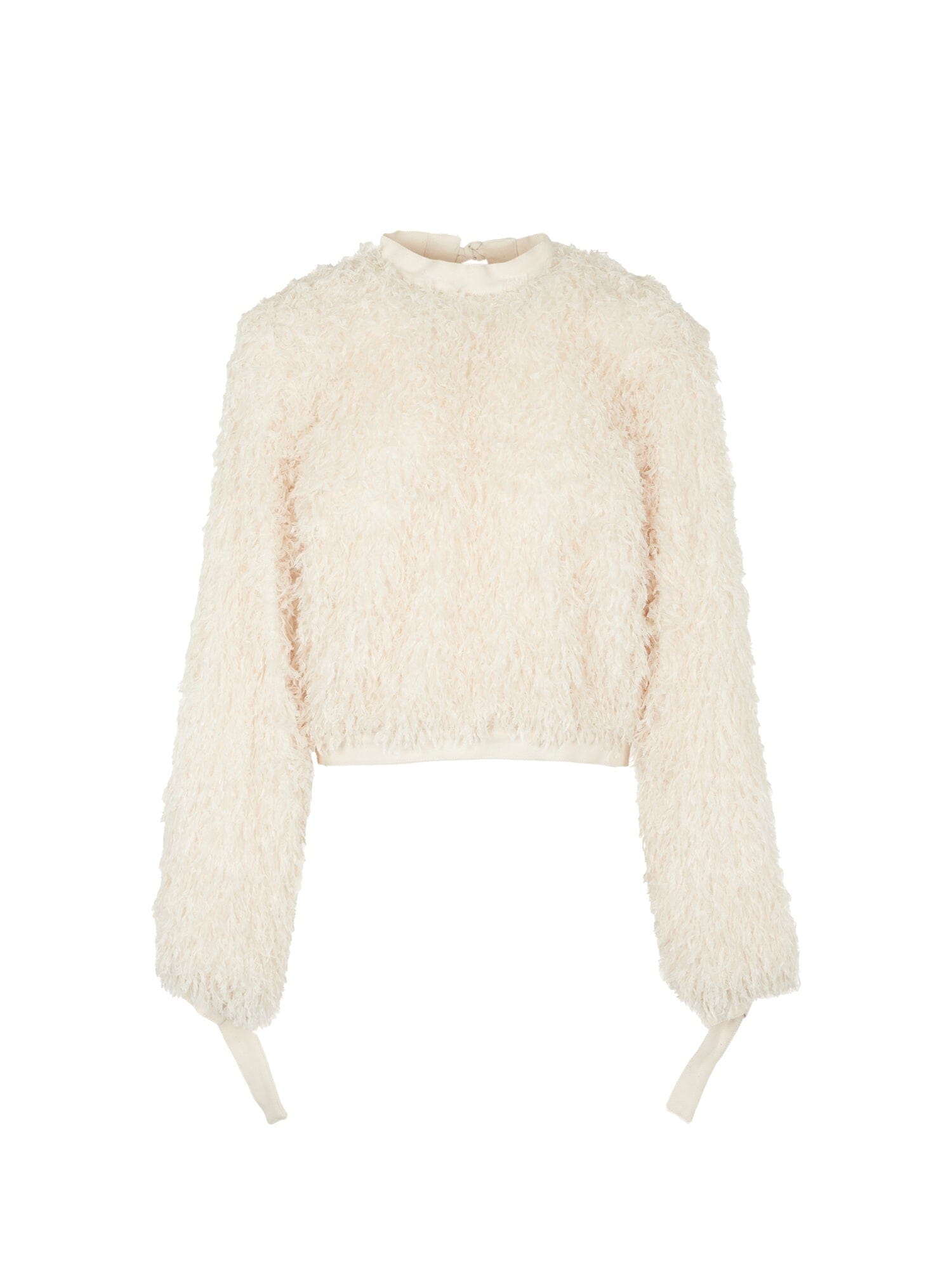 DESI - Long-sleeved top with stand-up collar tied at back in Oeko Tex denim and feathers Ecru Top Fête Impériale