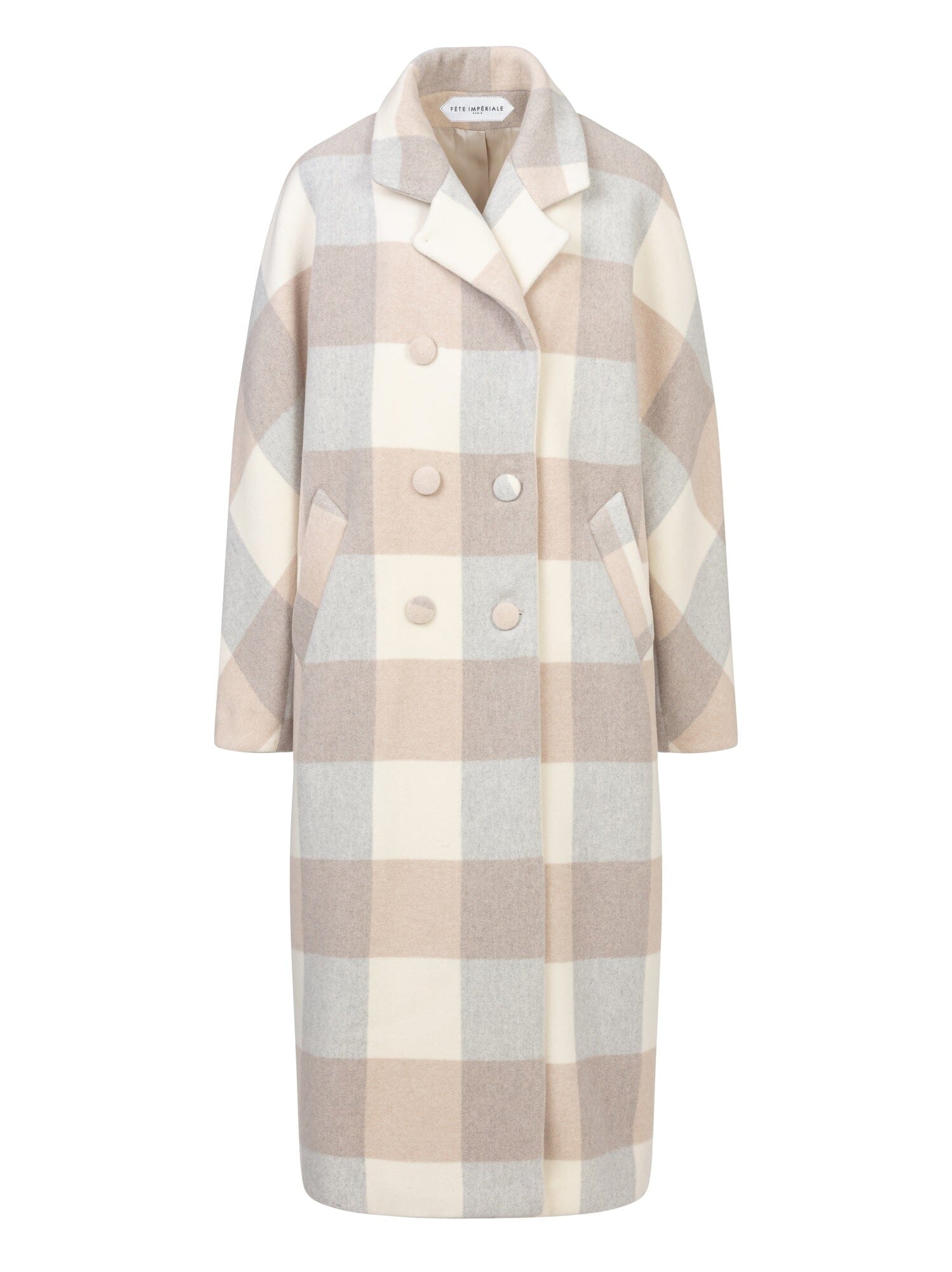 EBONY - Long Oversized Sheath Collar Coat in Checked Virgin Wool Coat Fête Impériale