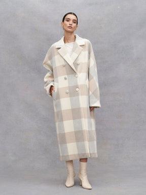 EBONY - Long Oversized Sheath Collar Coat in Checked Virgin Wool Coat Fête Impériale