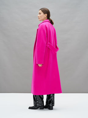 EBONY - Long Oversized Sheath Neck Coat in Virgin Wool Fuchsia Coat Fête Impériale