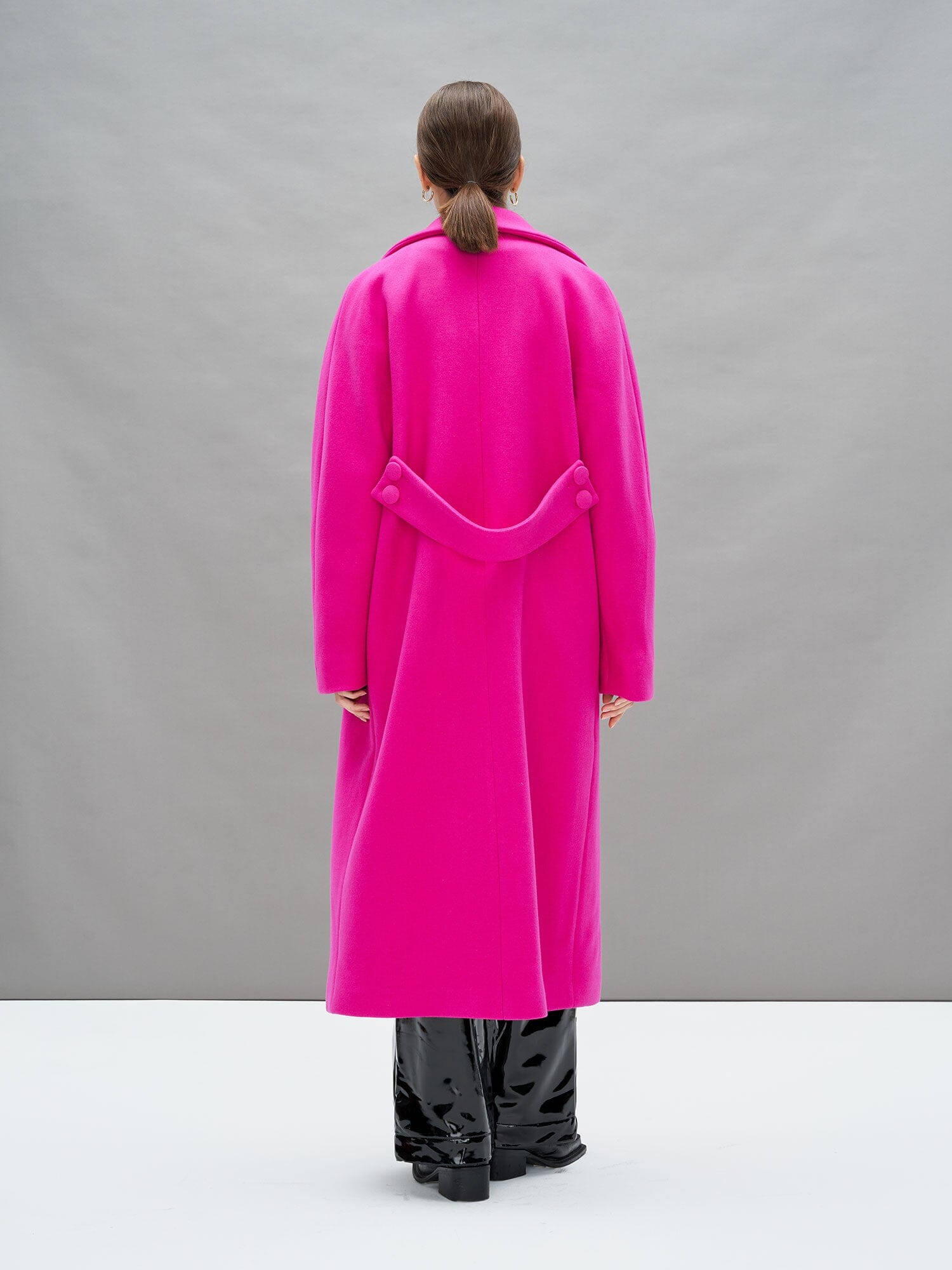 EBONY - Long Oversized Sheath Neck Coat in Virgin Wool Fuchsia Coat Fête Impériale