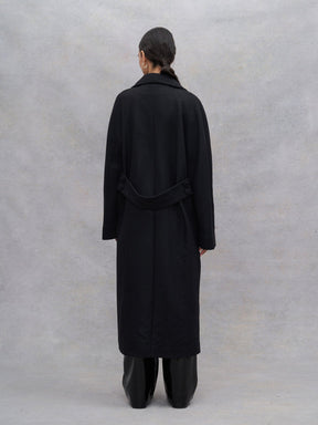 EBONY - Long Oversized Coat in Virgin Wool Sheath Collar Black Coat Fête Impériale
