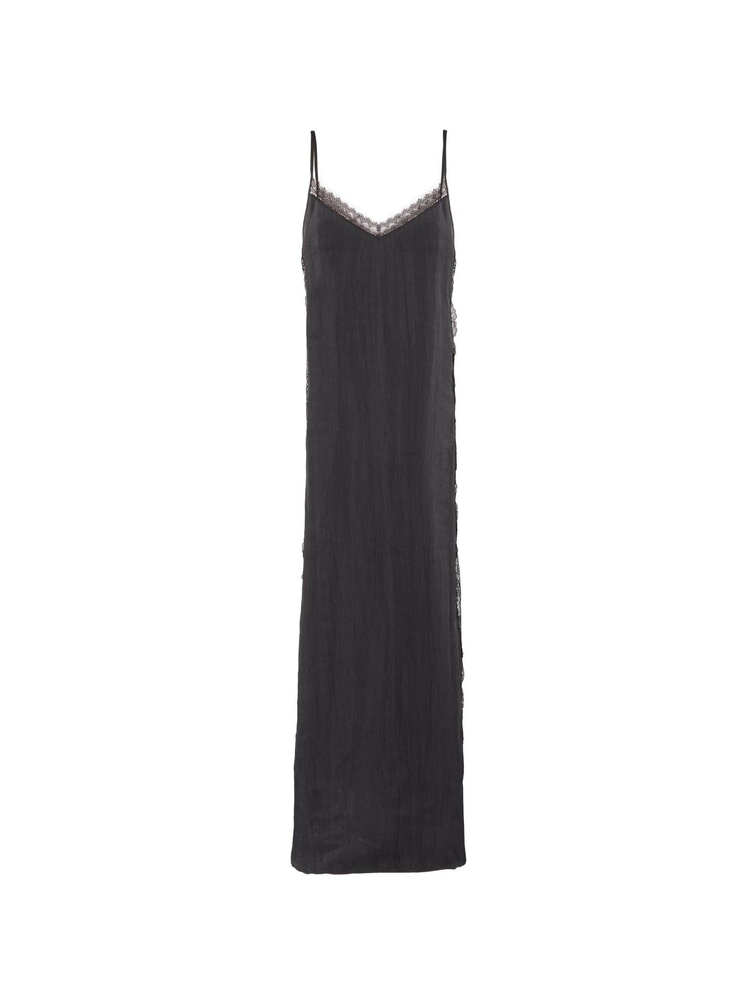 ELISA - Slit-back maxi dress in FSC organic tencel and Calais-Caudry lace Black Dress Fête Impériale