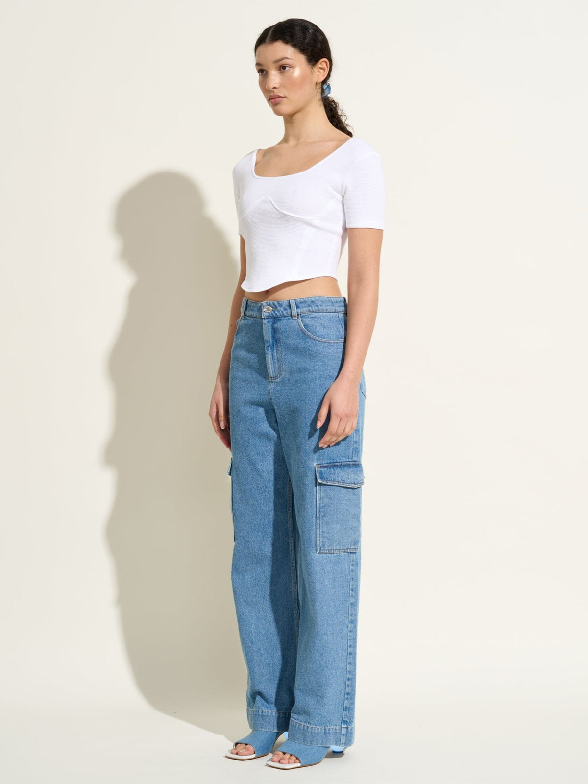 EUCLIDE - Corset-style cropped top in organic piqué jersey Cotton White Top Fête Impériale