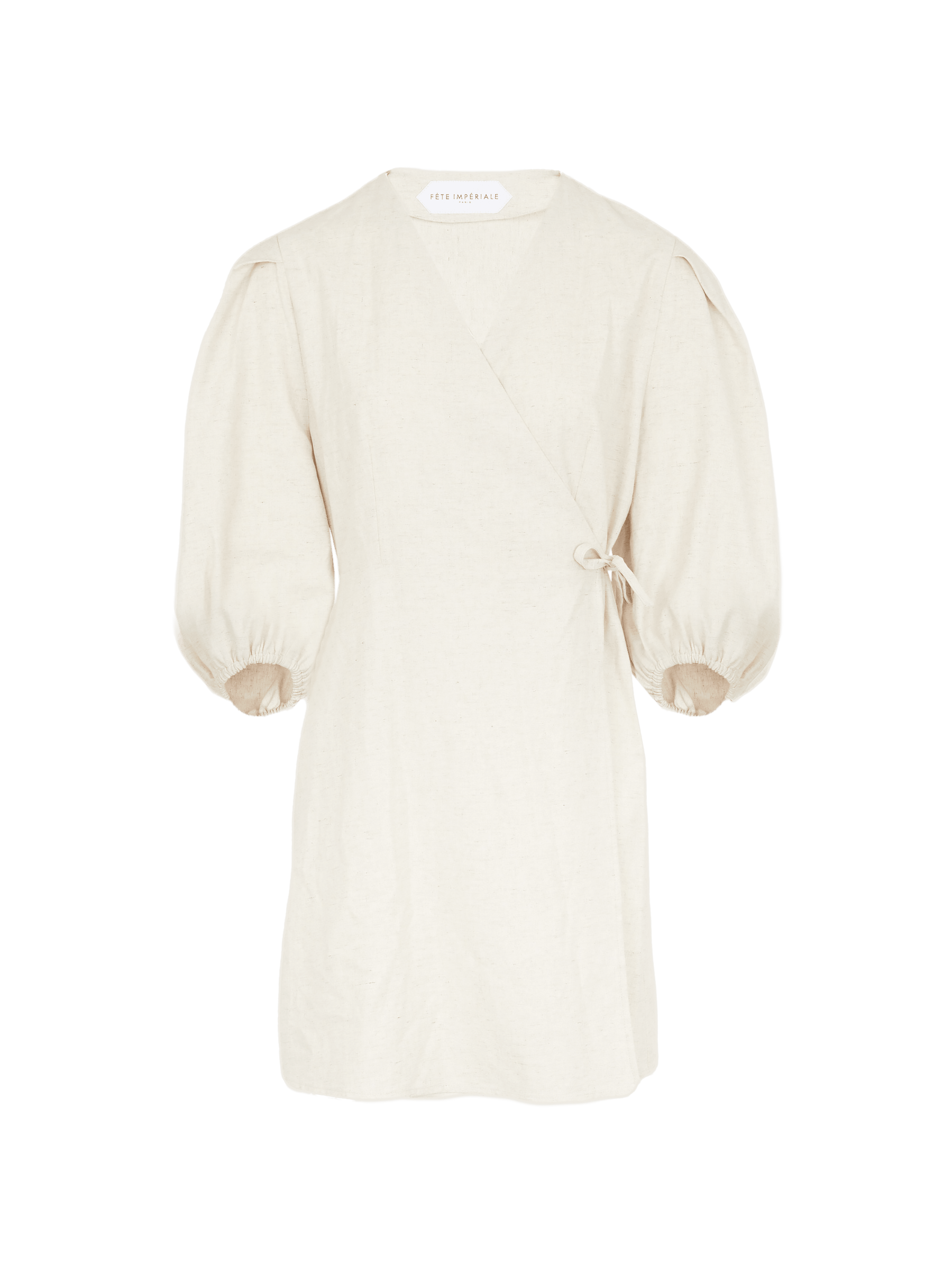 EURYDICE - Short wrap dress with balloon sleeves in ecru gabardine Dress Fête Impériale