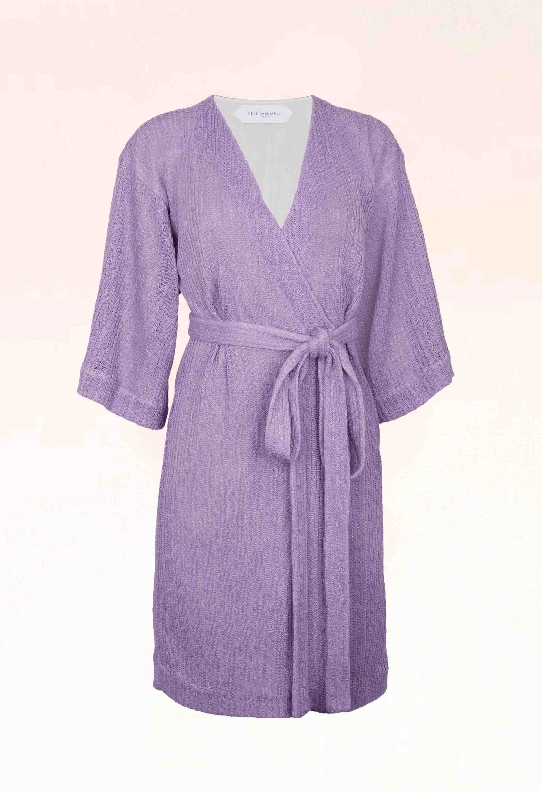 FAYE - Short kimono dress 3/4 sleeves in hemp knit Mauve Dress Fête Impériale