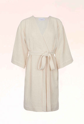 FAYE - Short kimono dress 3/4 sleeves in lace mesh Ecru Dress Fête Impériale