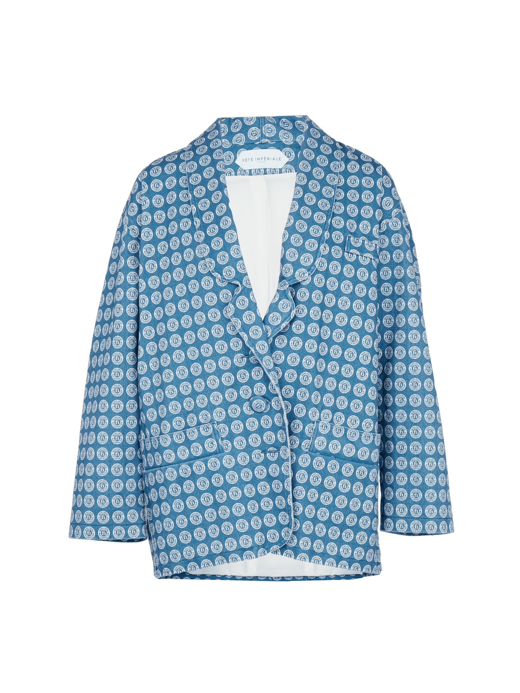 FERAUD - Blazer in blue canvas Cotton with white coat of arms Jacket Fête Impériale