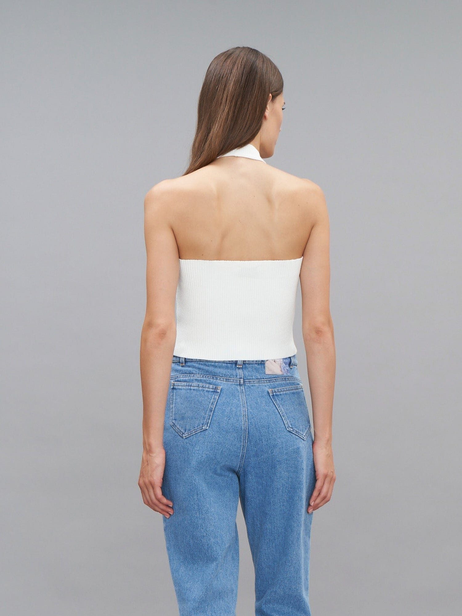 GABRIELLE - Sleeveless halter top in ribbed knit Oeko-Tex White Top Fête Impériale