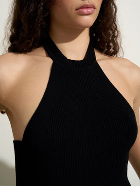 GABRIELLE - Sleeveless halter top with rib knit stand-up collar Oeko-Tex Black Top Fête Impériale