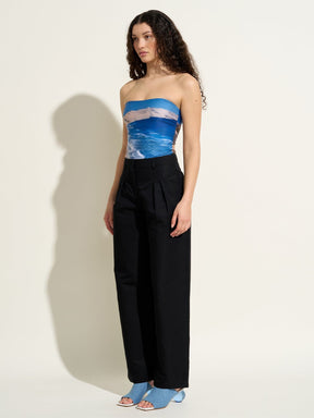 GILBERT - High waisted pants with darts in Linen  Cotton  Black Pants Fête Impériale
